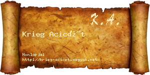 Krieg Acicét névjegykártya